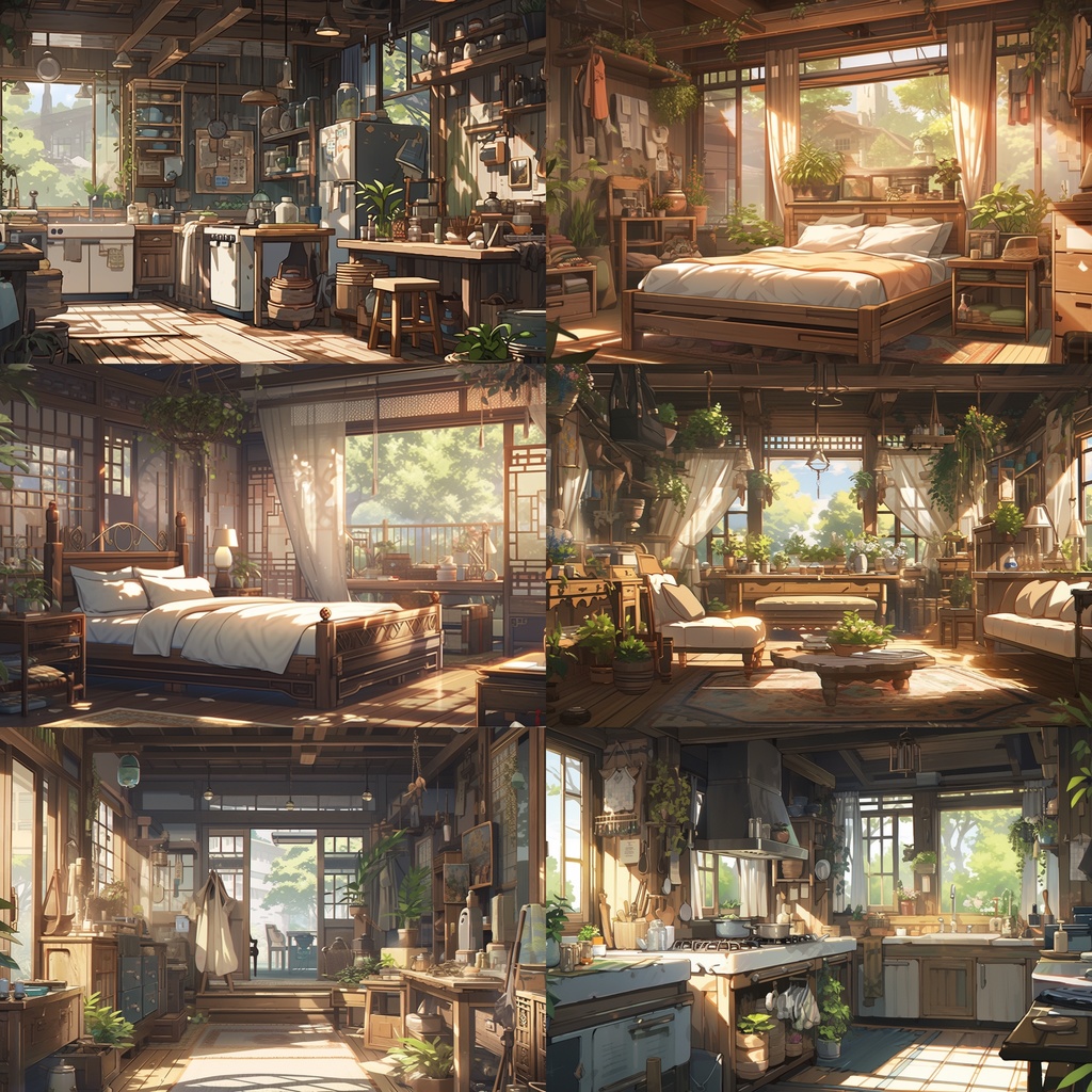 【背景素材】古民家 室内 リビング 寝室 キッチン アトリエ 木造建築等 内観 外観 背景90枚【画集】【コンセプトアート】