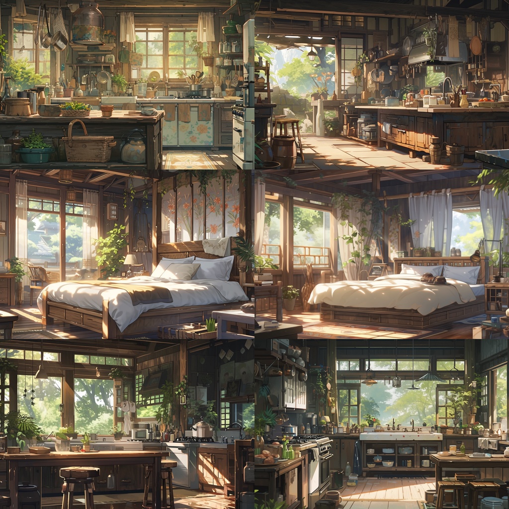 【背景素材】古民家 室内 リビング 寝室 キッチン アトリエ 木造建築等 内観 外観 背景90枚【画集】【コンセプトアート】