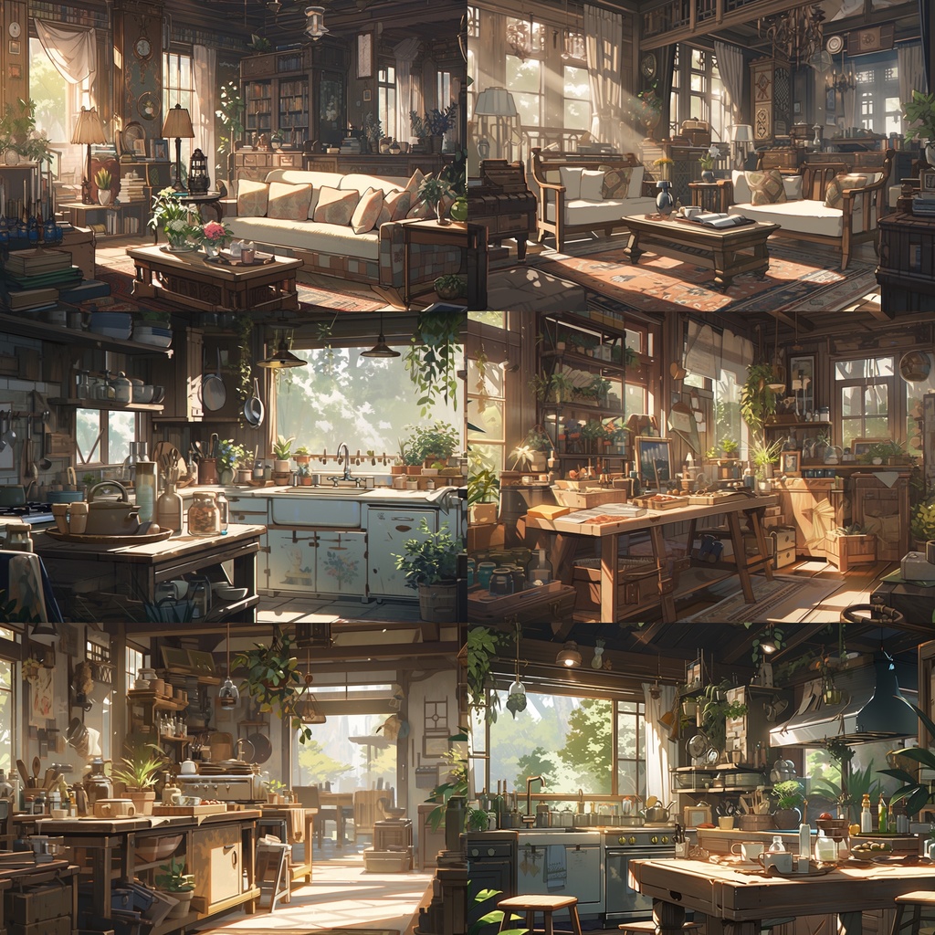 【背景素材】古民家 室内 リビング 寝室 キッチン アトリエ 木造建築等 内観 外観 背景90枚【画集】【コンセプトアート】