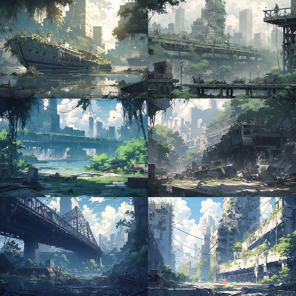 【背景素材】廃墟 廃屋 廃車 廃船 廃橋 建物 終末世界 外観 背景90枚【画集】【コンセプトアート】