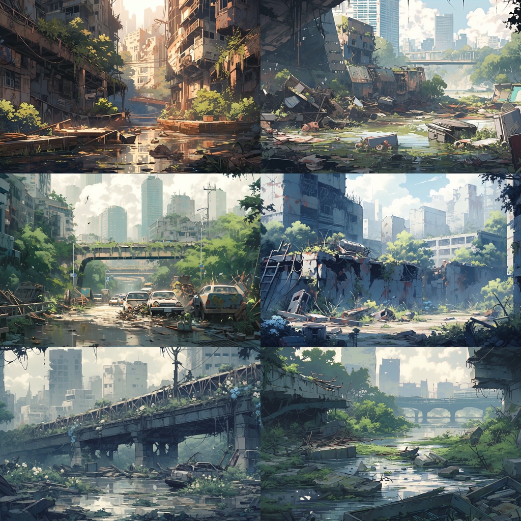 【背景素材】廃墟 廃屋 廃車 廃船 廃橋 建物 終末世界 外観 背景90枚【画集】【コンセプトアート】