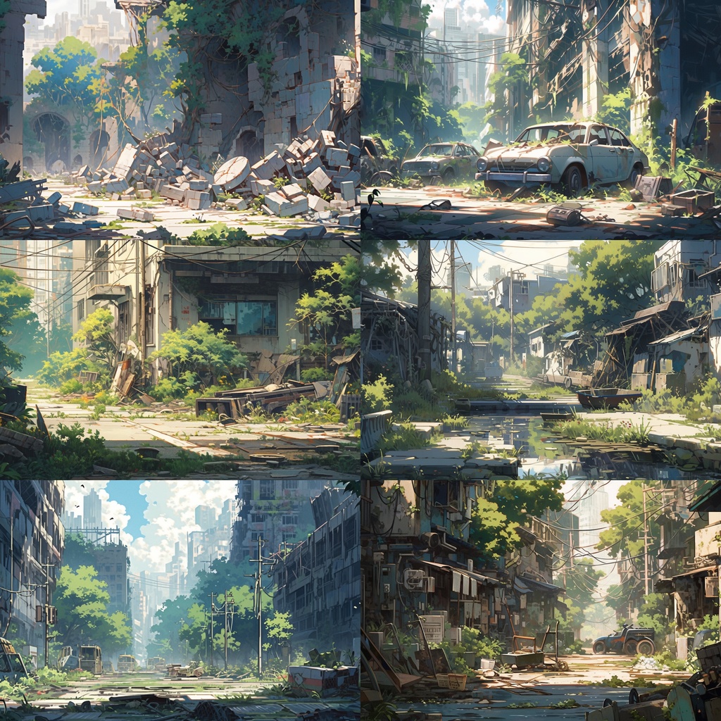 【背景素材】廃墟 廃屋 廃車 廃船 廃橋 建物 終末世界 外観 背景90枚【画集】【コンセプトアート】