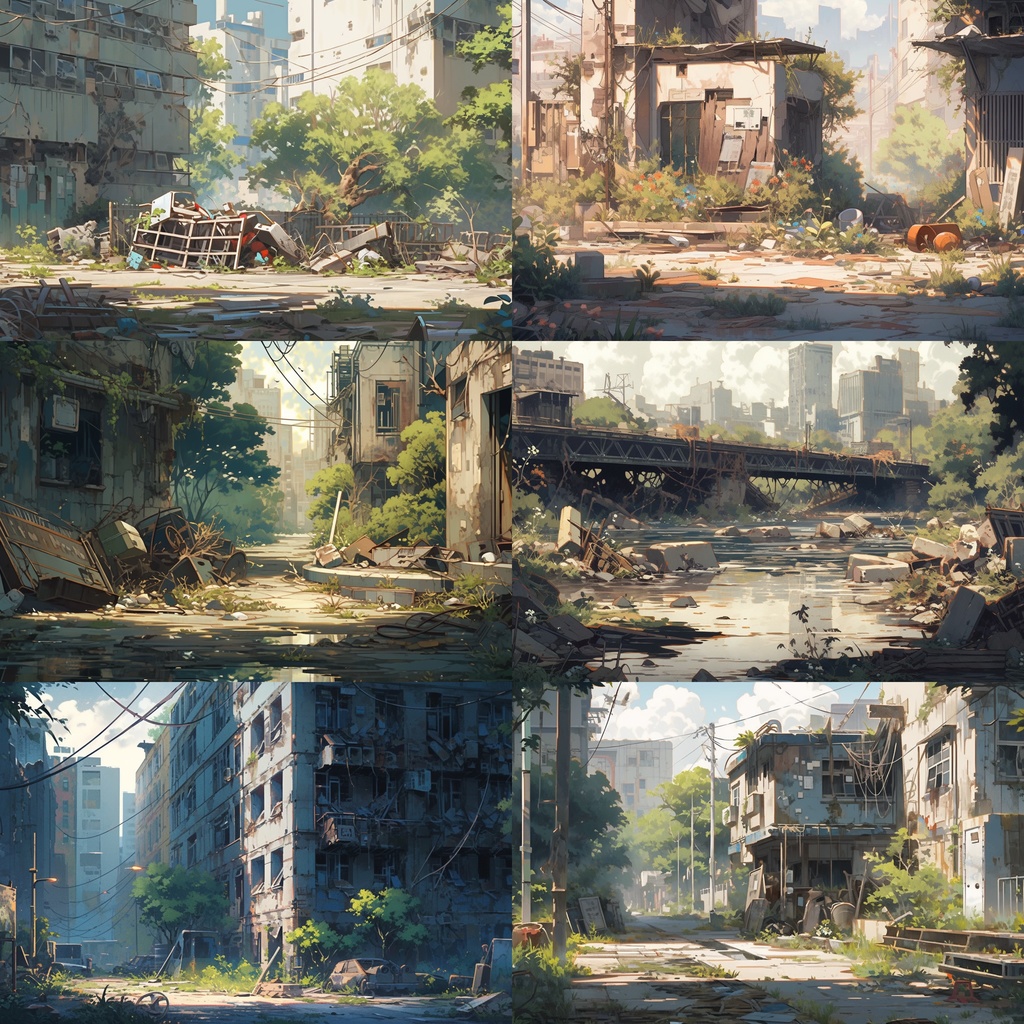 【背景素材】廃墟 廃屋 廃車 廃船 廃橋 建物 終末世界 外観 背景90枚【画集】【コンセプトアート】
