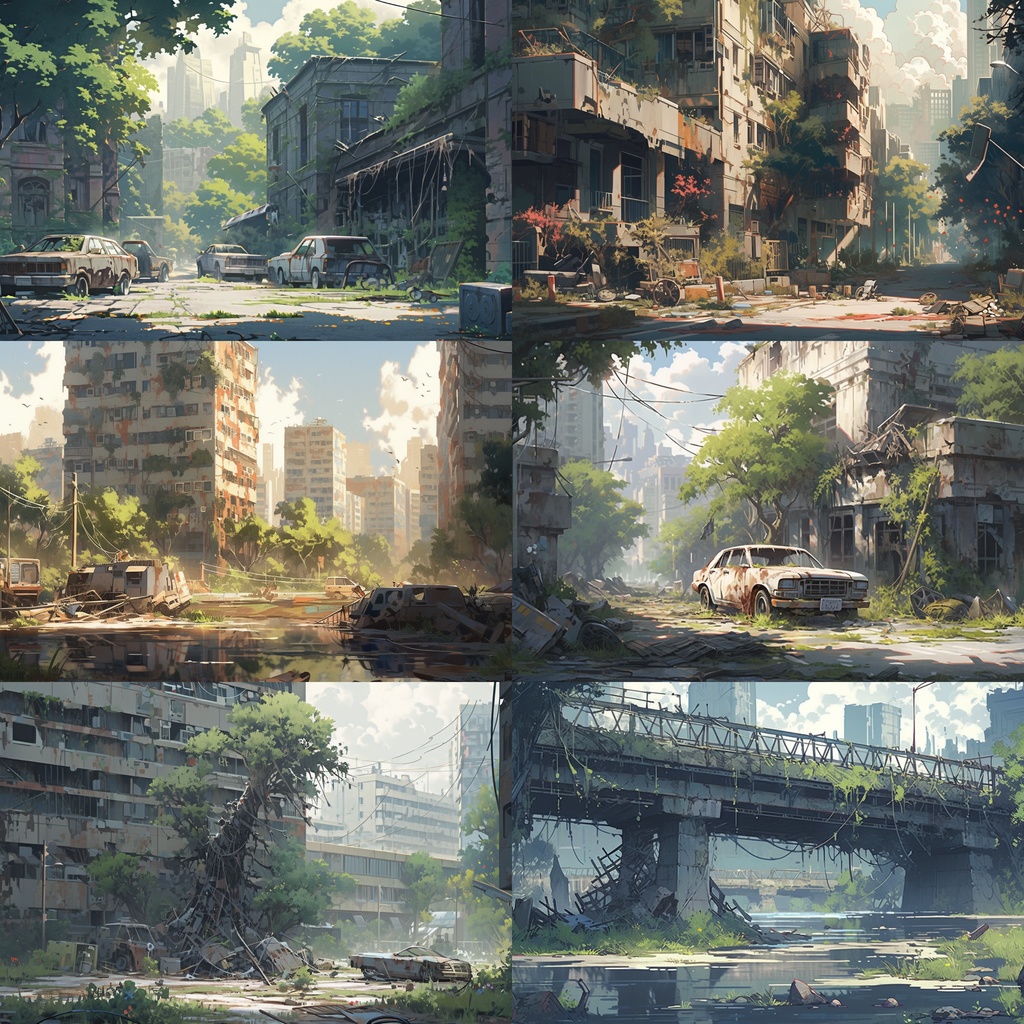 【背景素材】廃墟 廃屋 廃車 廃船 廃橋 建物 終末世界 外観 背景90枚【画集】【コンセプトアート】