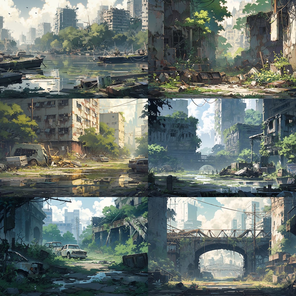【背景素材】廃墟 廃屋 廃車 廃船 廃橋 建物 終末世界 外観 背景90枚【画集】【コンセプトアート】