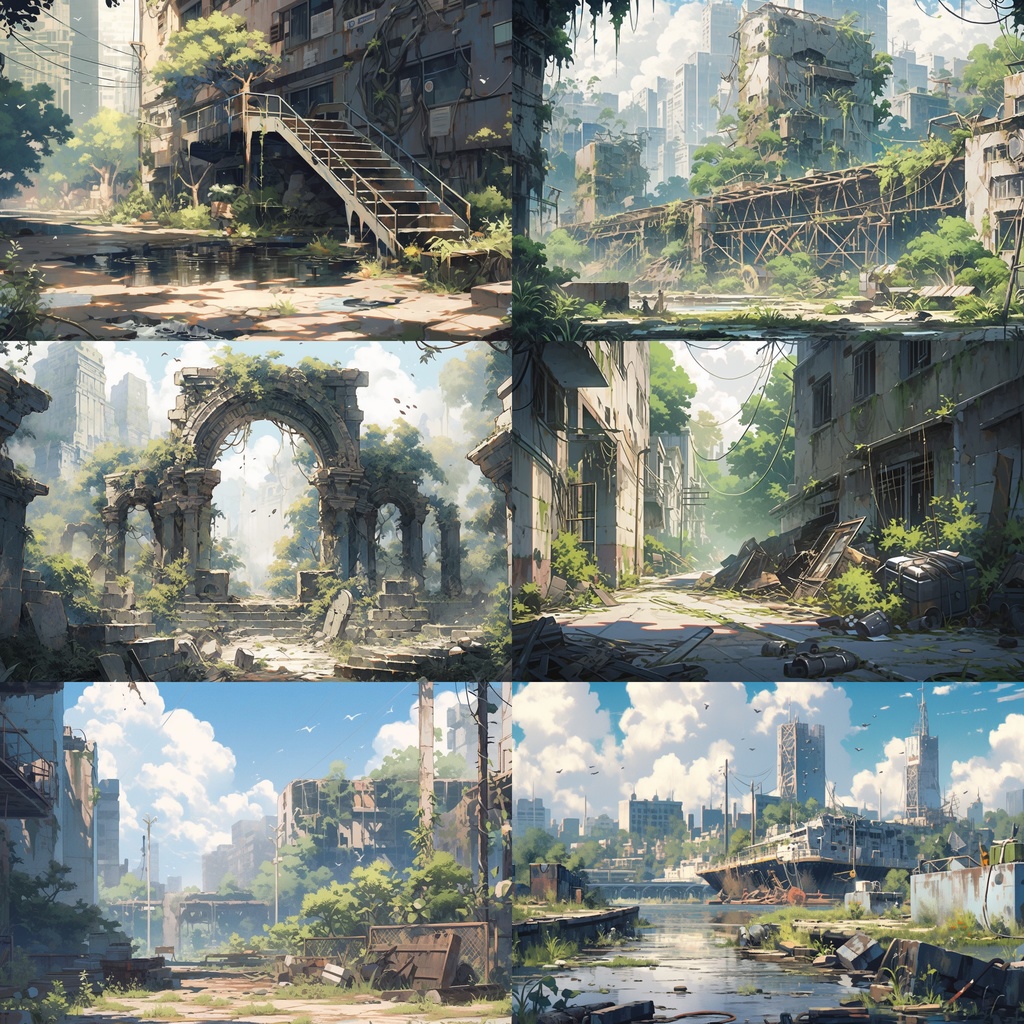 【背景素材】廃墟 廃屋 廃車 廃船 廃橋 建物 終末世界 外観 背景90枚【画集】【コンセプトアート】