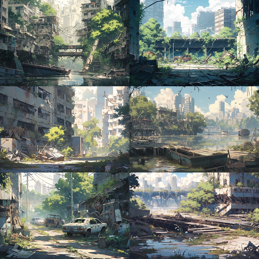 【背景素材】廃墟 廃屋 廃車 廃船 廃橋 建物 終末世界 外観 背景90枚【画集】【コンセプトアート】