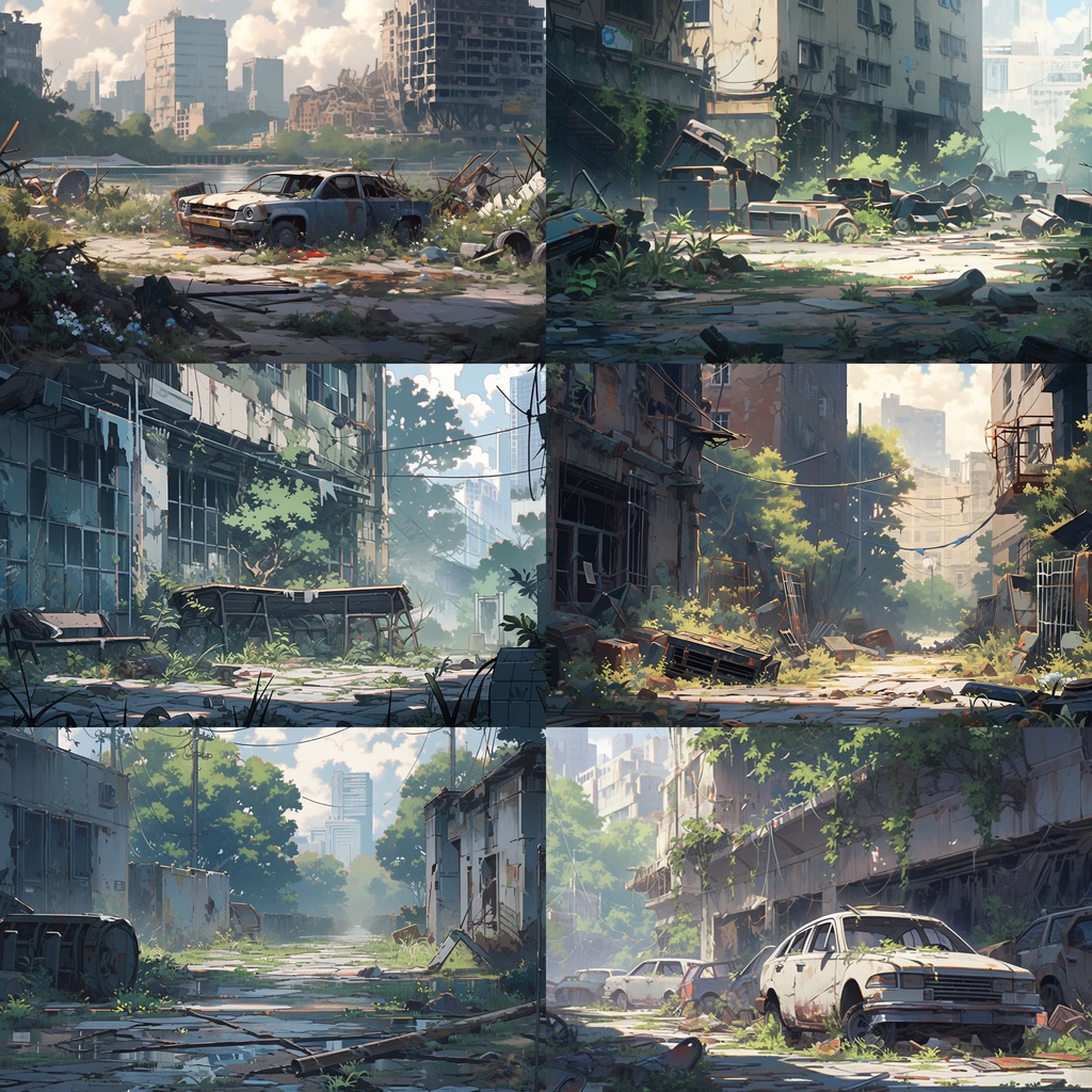 【背景素材】廃墟 廃屋 廃車 廃船 廃橋 建物 終末世界 外観 背景90枚【画集】【コンセプトアート】