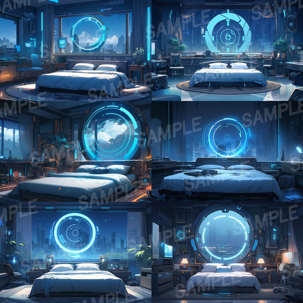 【背景素材】SF風 近未来 サイバーパンク 室内 インテリア 寝室 リビング ダイニング レストラン バー ホール ロビー ラウンジ 建築 内観 外観 背景90枚【画集】【コンセプトアート】