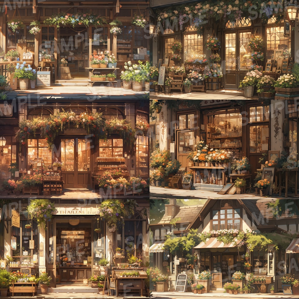 【背景素材】花屋 外観 フラワーショップ お花屋さん 造花店 オシャレ 高級感 花 花束 ブーケ 雑貨 建物 背景30枚【画集】【コンセプトアート】