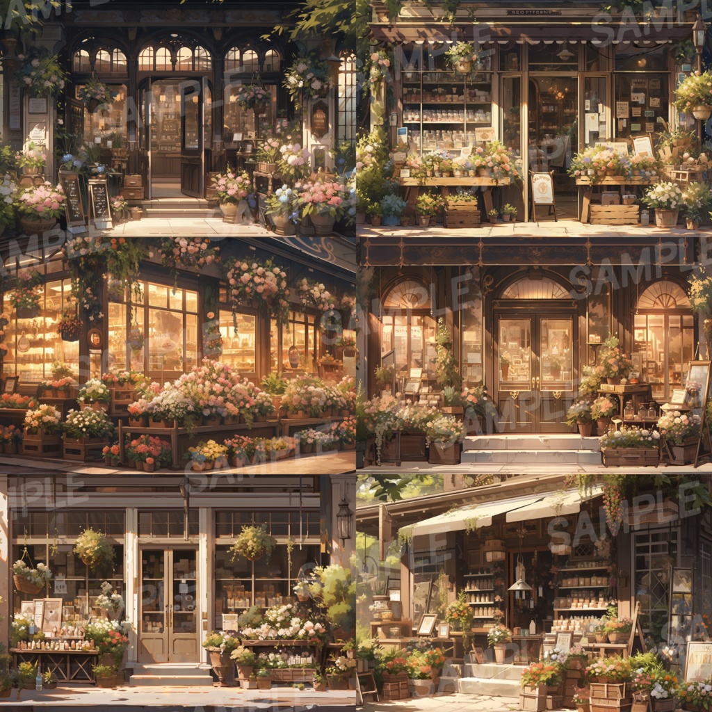 【背景素材】花屋 外観 フラワーショップ お花屋さん 造花店 オシャレ 高級感 花 花束 ブーケ 雑貨 建物 背景30枚【画集】【コンセプトアート】