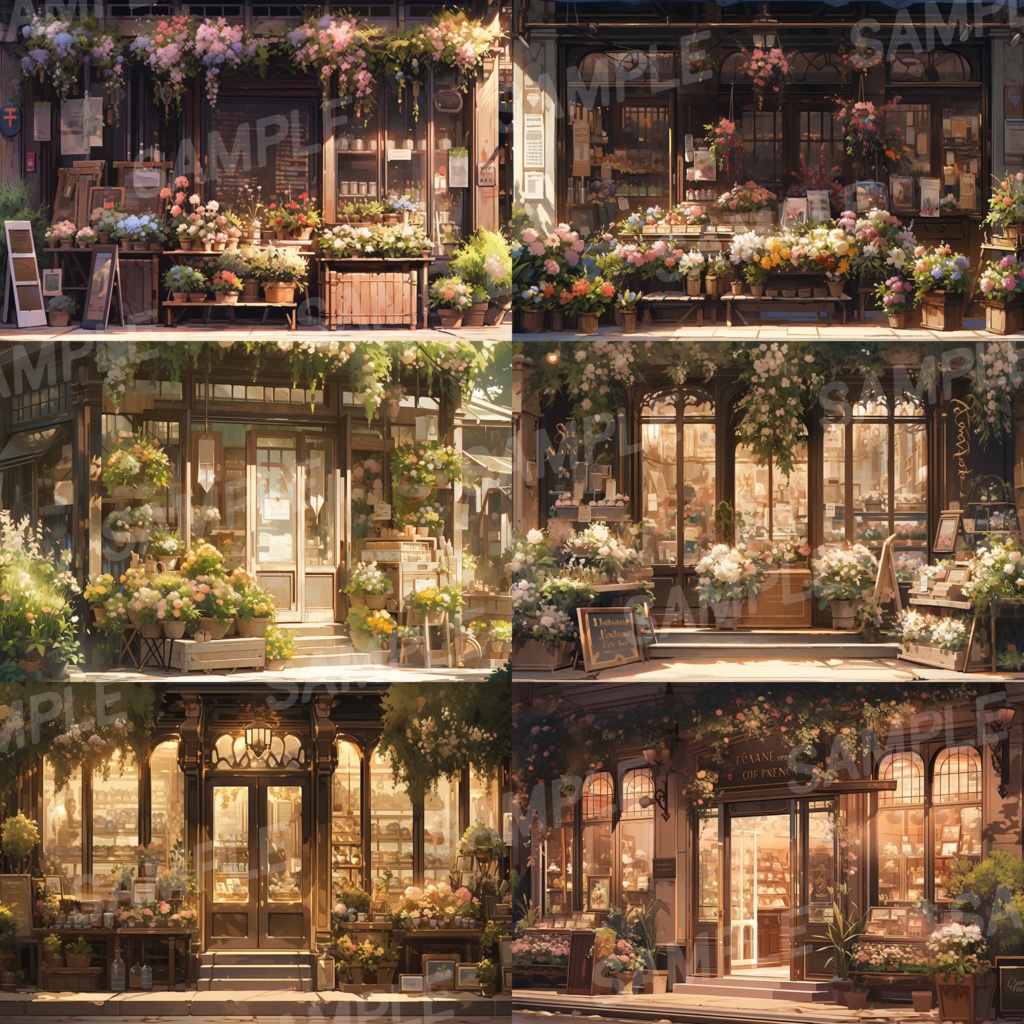【背景素材】花屋 外観 フラワーショップ お花屋さん 造花店 オシャレ 高級感 花 花束 ブーケ 雑貨 建物 背景30枚【画集】【コンセプトアート】