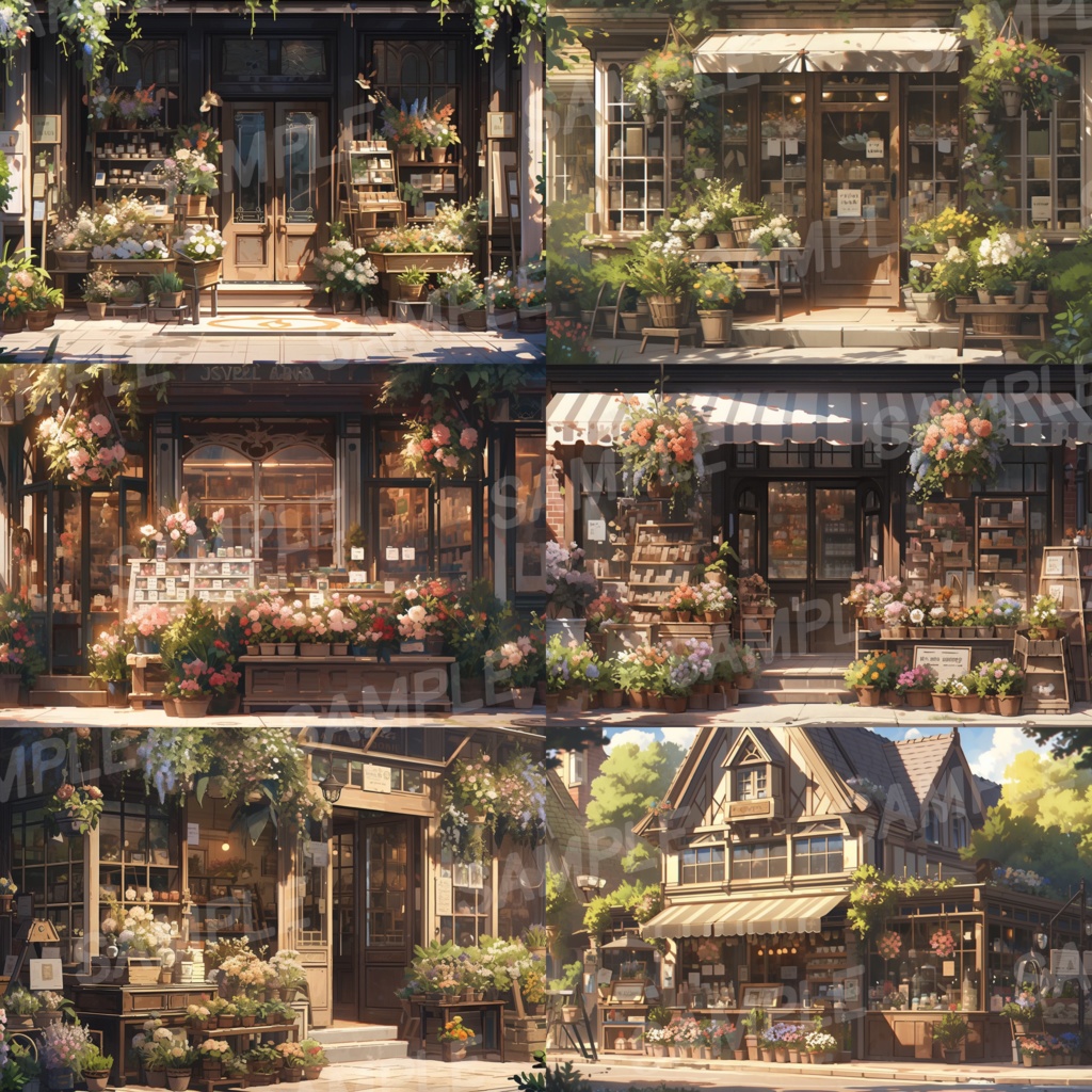 【背景素材】花屋 外観 フラワーショップ お花屋さん 造花店 オシャレ 高級感 花 花束 ブーケ 雑貨 建物 背景30枚【画集】【コンセプトアート】