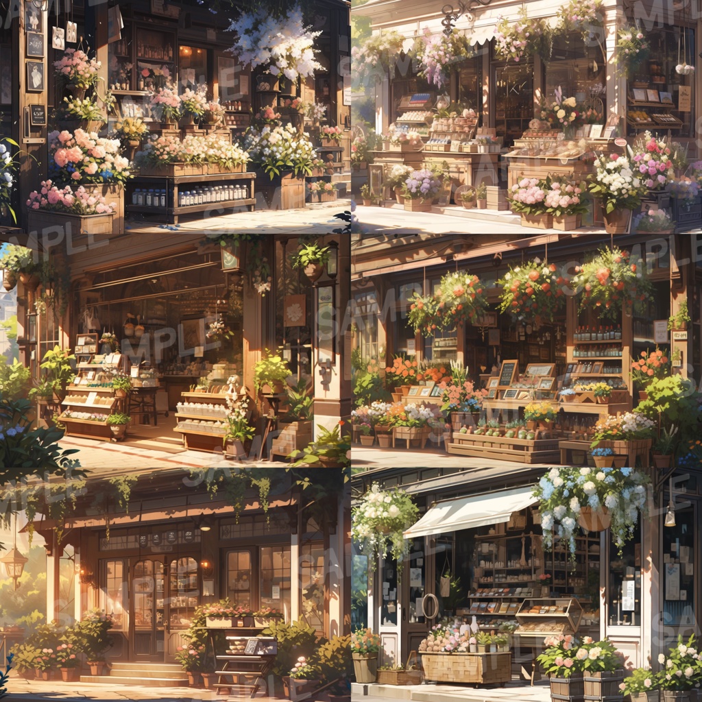 【背景素材】花屋 外観 フラワーショップ お花屋さん 造花店 オシャレ 高級感 花 花束 ブーケ 雑貨 建物 背景30枚【画集】【コンセプトアート】
