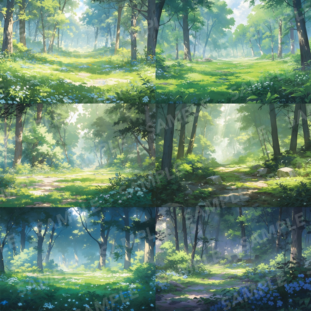 【背景素材】【朝】森林 草むら 小川 森 木 緑 草 花 自然 川 小道 植物 自然 山中 ジャングル フォレスト 色彩 背景30枚【画集】【コンセプトアート】