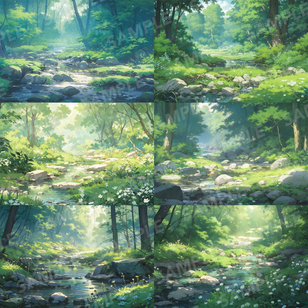 【背景素材】【朝】森林 草むら 小川 森 木 緑 草 花 自然 川 小道 植物 自然 山中 ジャングル フォレスト 色彩 背景30枚【画集】【コンセプトアート】