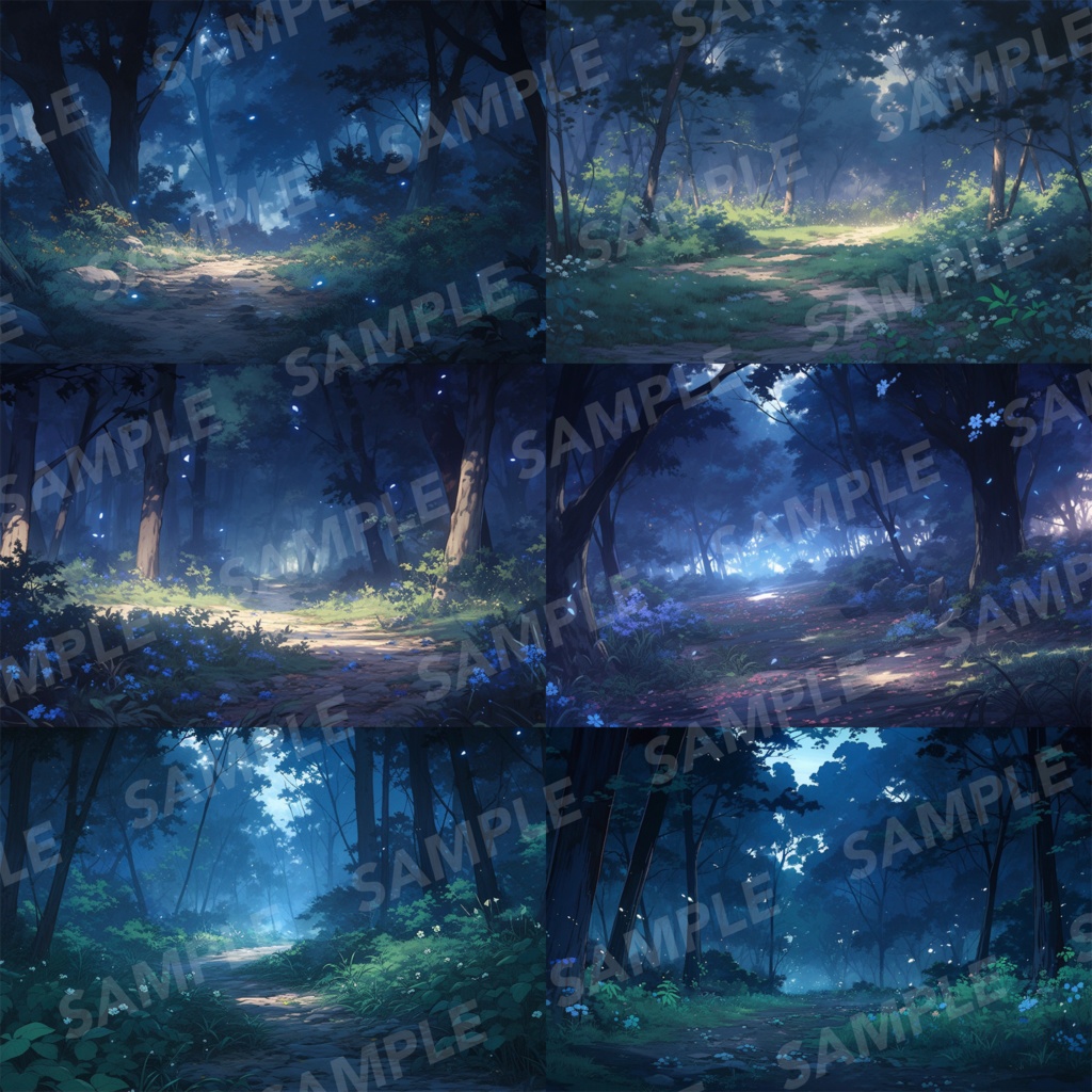 【背景素材】【夜】森林 草むら 小川 森 木 緑 草 花 自然 川 小道 植物 自然 山中 ジャングル フォレスト 色彩 背景30枚【画集】【コンセプトアート】