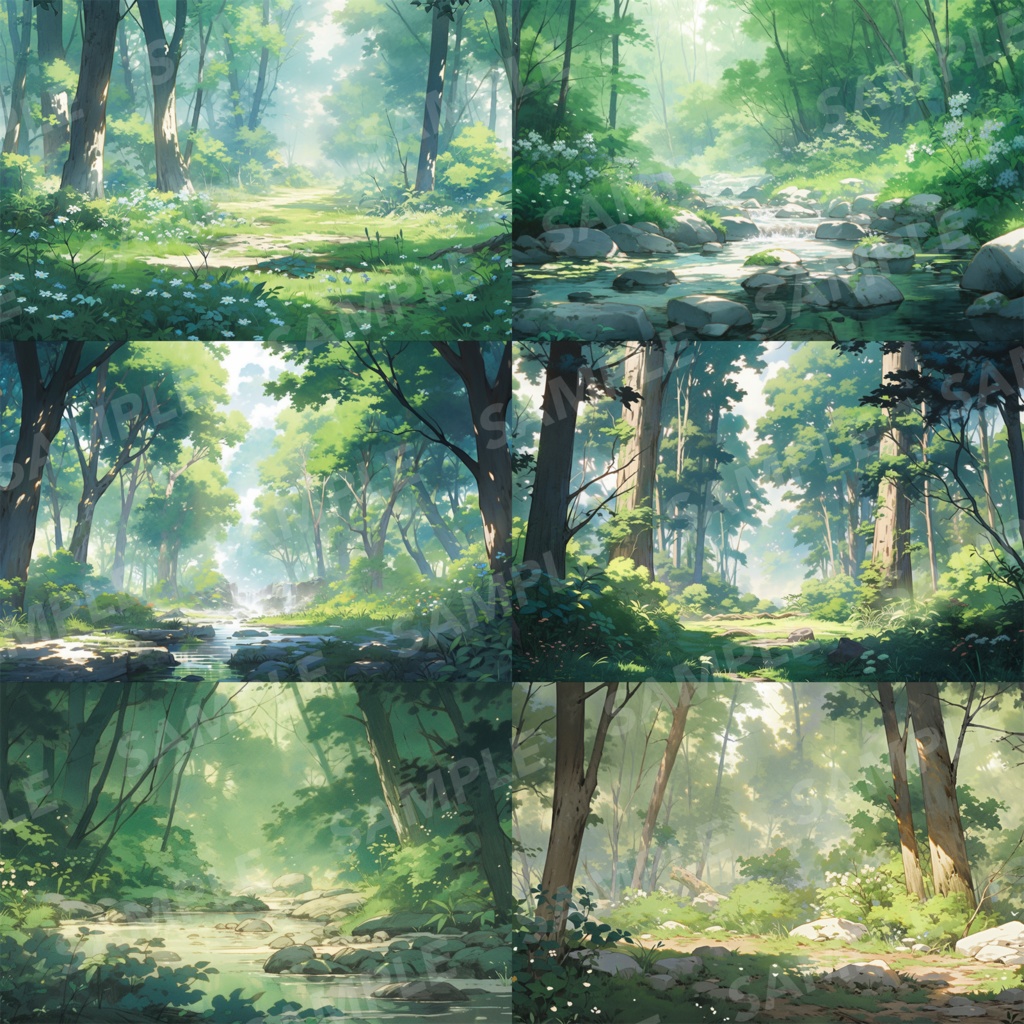 【背景素材】【朝と夜】森林 草むら 小川 森 木 緑 草 花 自然 川 小道 自然 植物 山中 ジャングル フォレスト 色彩 背景90枚【画集】【コンセプトアート】