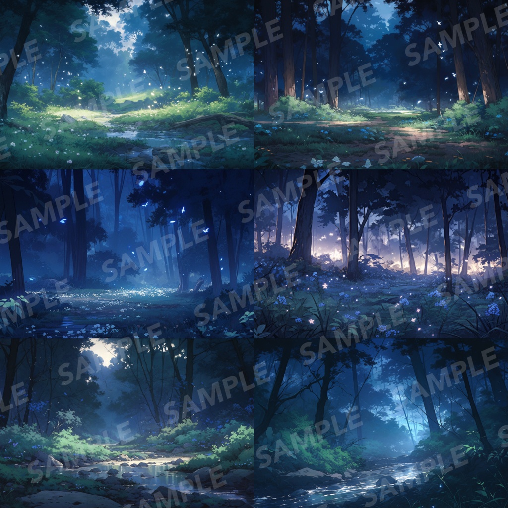 【背景素材】【朝と夜】森林 草むら 小川 森 木 緑 草 花 自然 川 小道 自然 植物 山中 ジャングル フォレスト 色彩 背景90枚【画集】【コンセプトアート】