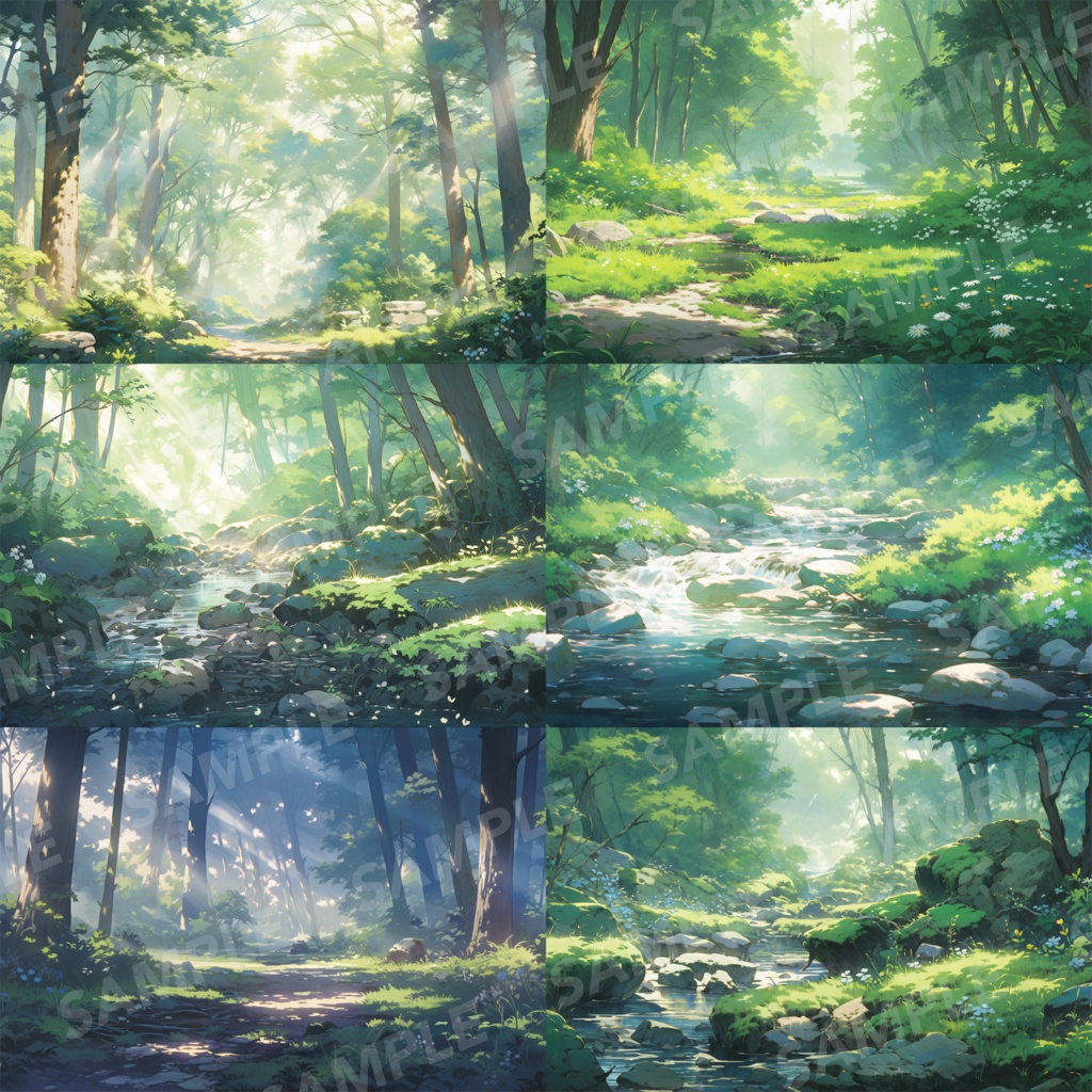【背景素材】【朝と夜】森林 草むら 小川 森 木 緑 草 花 自然 川 小道 自然 植物 山中 ジャングル フォレスト 色彩 背景90枚【画集】【コンセプトアート】