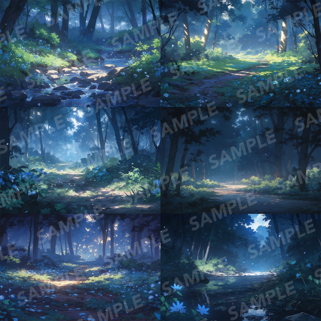 【背景素材】【朝と夜】森林 草むら 小川 森 木 緑 草 花 自然 川 小道 自然 植物 山中 ジャングル フォレスト 色彩 背景90枚【画集】【コンセプトアート】