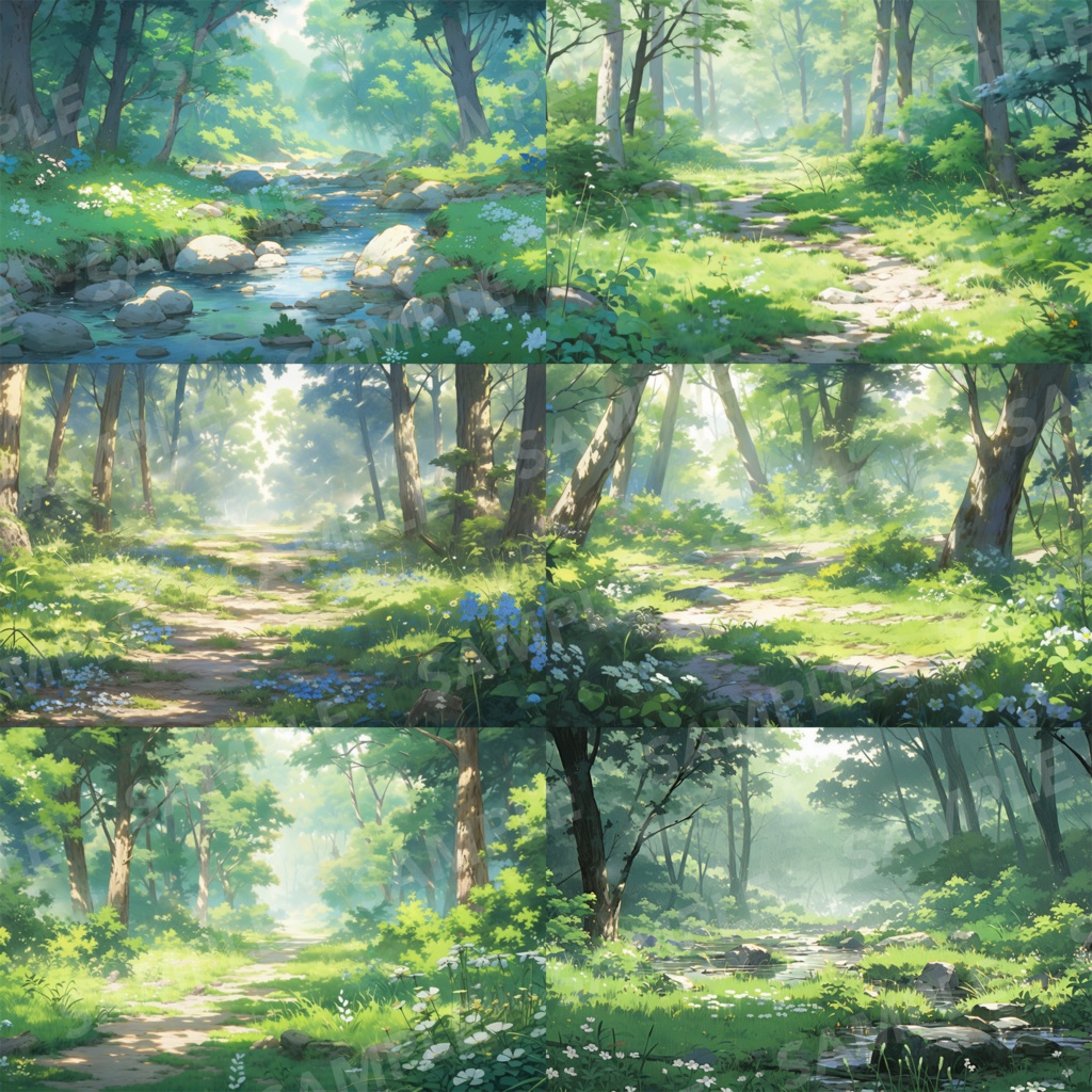 【背景素材】【朝と夜】森林 草むら 小川 森 木 緑 草 花 自然 川 小道 自然 植物 山中 ジャングル フォレスト 色彩 背景90枚【画集】【コンセプトアート】