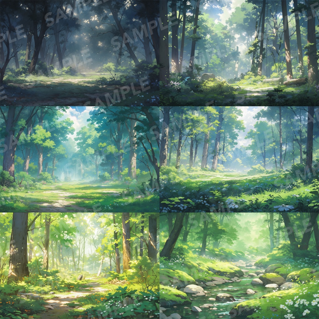 【背景素材】【朝と夜】森林 草むら 小川 森 木 緑 草 花 自然 川 小道 自然 植物 山中 ジャングル フォレスト 色彩 背景90枚【画集】【コンセプトアート】