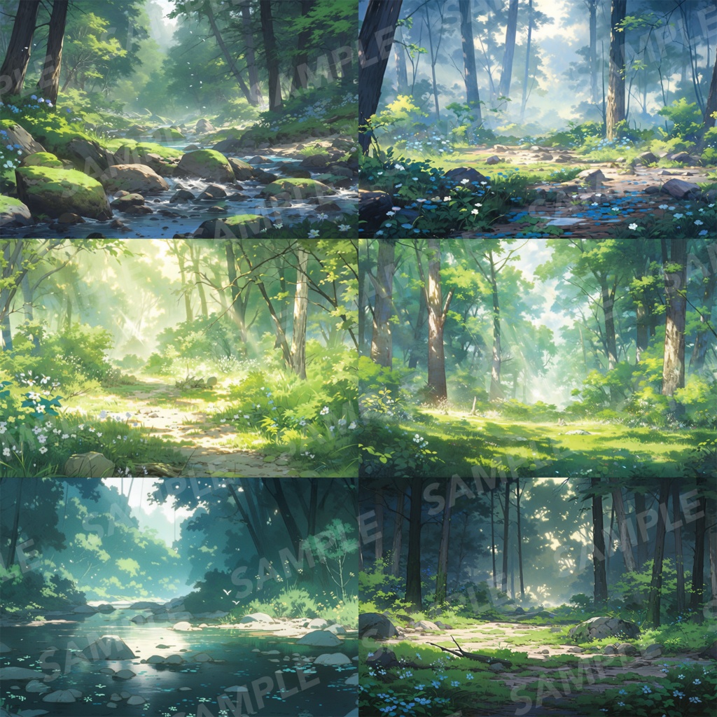 【背景素材】【朝と夜】森林 草むら 小川 森 木 緑 草 花 自然 川 小道 自然 植物 山中 ジャングル フォレスト 色彩 背景90枚【画集】【コンセプトアート】