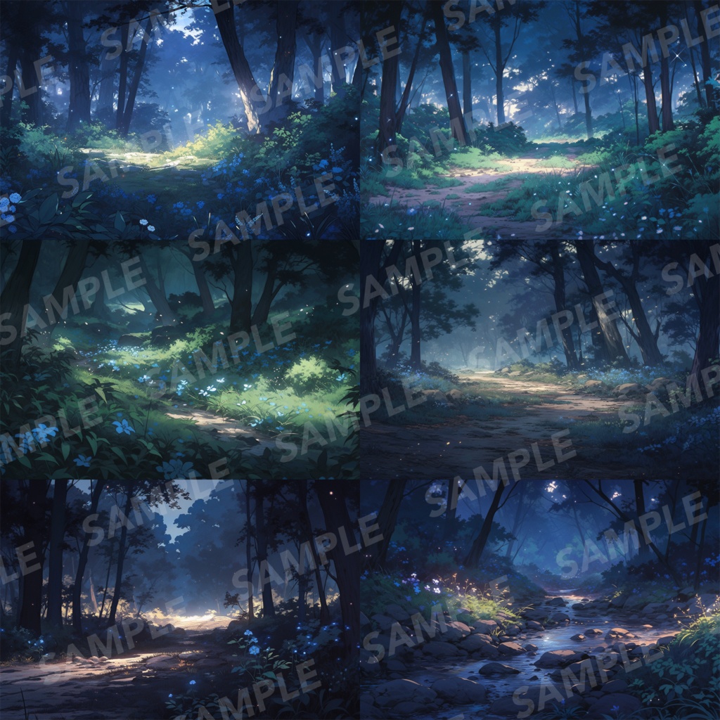 【背景素材】【朝と夜】森林 草むら 小川 森 木 緑 草 花 自然 川 小道 自然 植物 山中 ジャングル フォレスト 色彩 背景90枚【画集】【コンセプトアート】