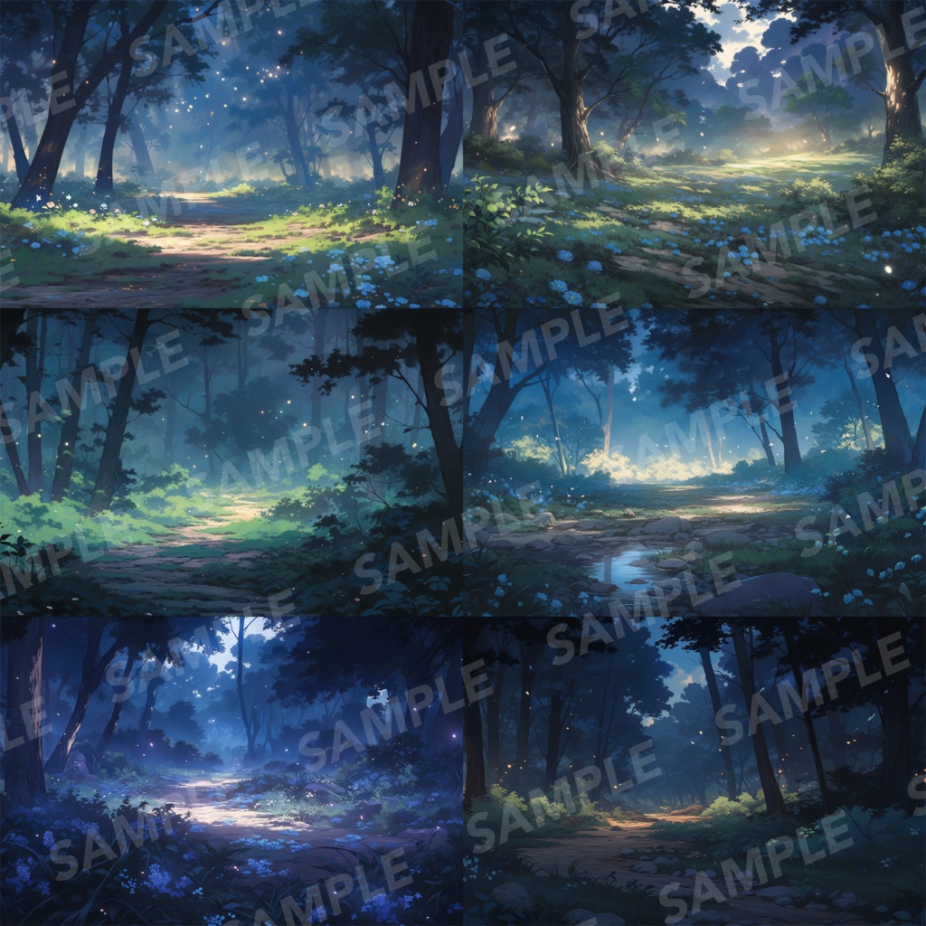 【背景素材】【朝と夜】森林 草むら 小川 森 木 緑 草 花 自然 川 小道 自然 植物 山中 ジャングル フォレスト 色彩 背景90枚【画集】【コンセプトアート】