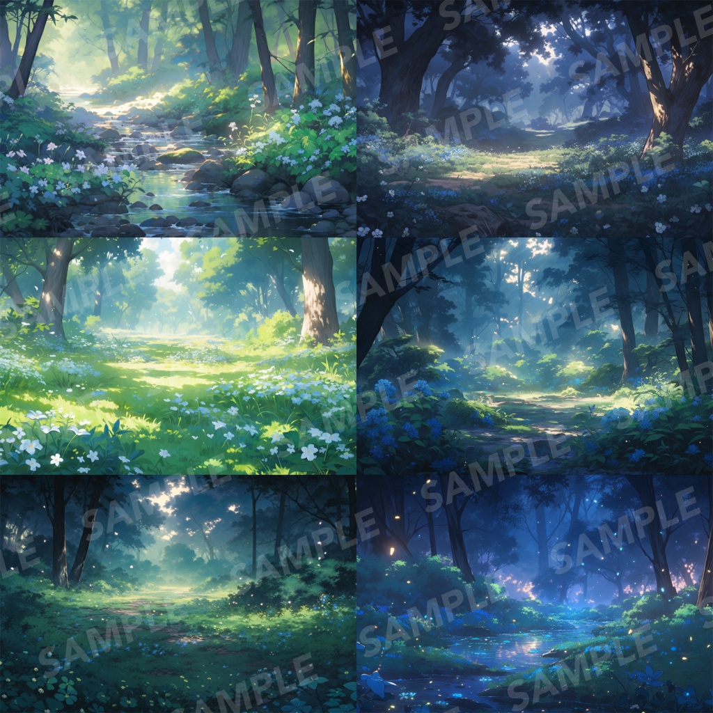 【背景素材】【朝と夜】森林 草むら 小川 森 木 緑 草 花 自然 川 小道 自然 植物 山中 ジャングル フォレスト 色彩 背景90枚【画集】【コンセプトアート】