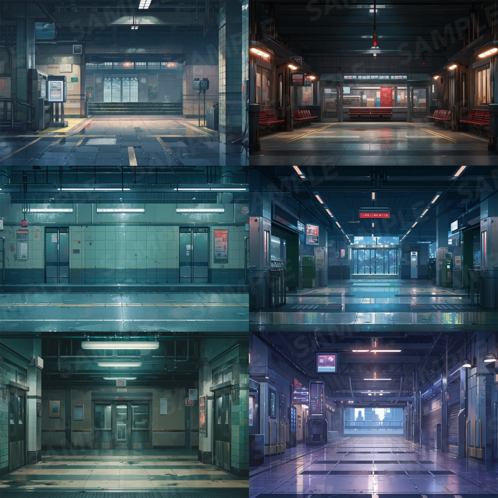 【背景素材】駅 駅構内 改札 地下鉄 鉄道 ホーム 新幹線乗り場 待合室 通路 出口 電光掲示板 広告 近未来 SF風 世界観 30枚【画集】【コンセプトアート】