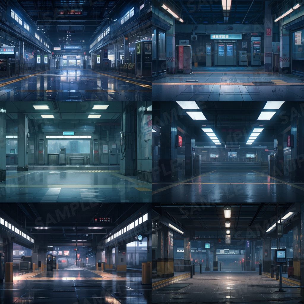 【背景素材】駅 駅構内 改札 地下鉄 鉄道 ホーム 新幹線乗り場 待合室 通路 出口 電光掲示板 広告 近未来 SF風 世界観 30枚【画集】【コンセプトアート】