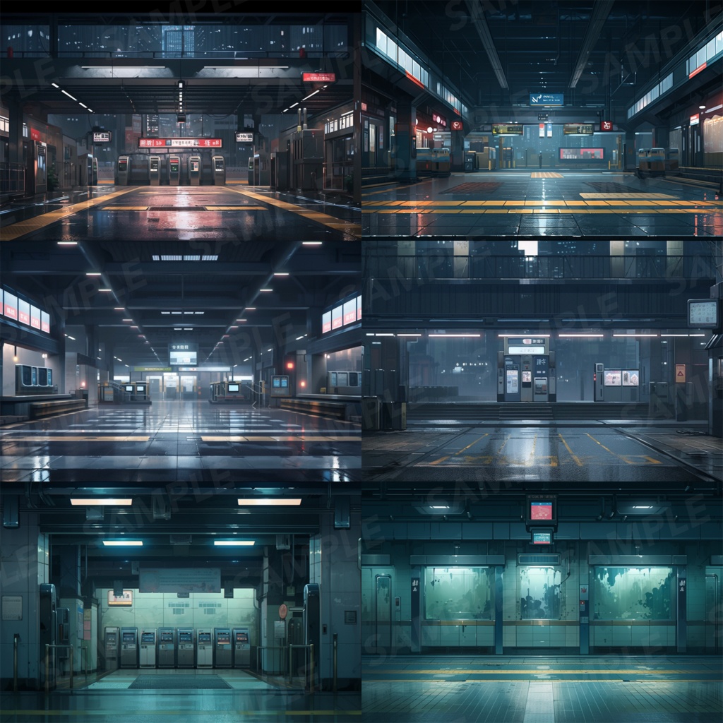 【背景素材】駅 駅構内 改札 地下鉄 鉄道 ホーム 新幹線乗り場 待合室 通路 出口 電光掲示板 広告 近未来 SF風 世界観 30枚【画集】【コンセプトアート】