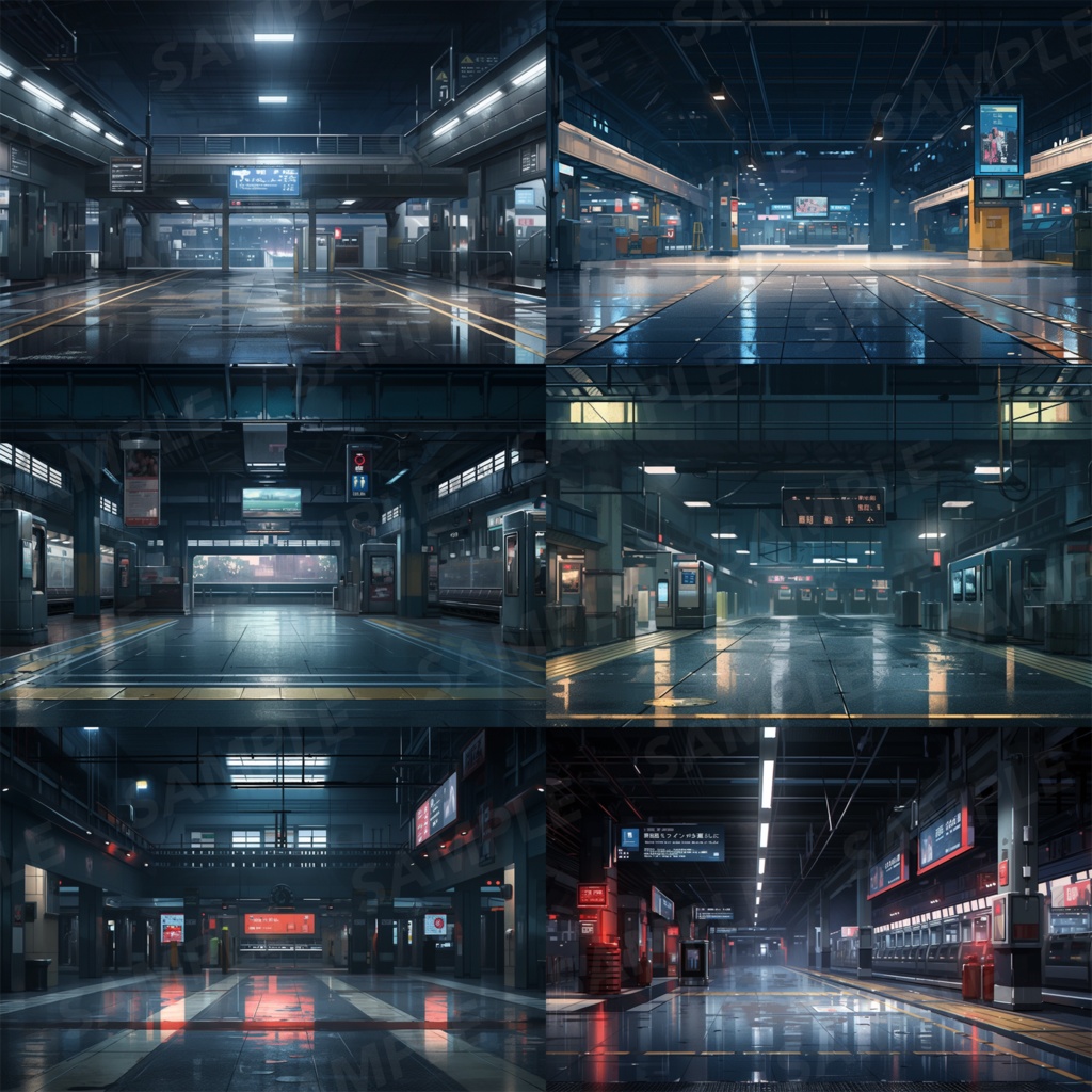 【背景素材】駅 駅構内 改札 地下鉄 鉄道 ホーム 新幹線乗り場 待合室 通路 出口 電光掲示板 広告 近未来 SF風 世界観 30枚【画集】【コンセプトアート】