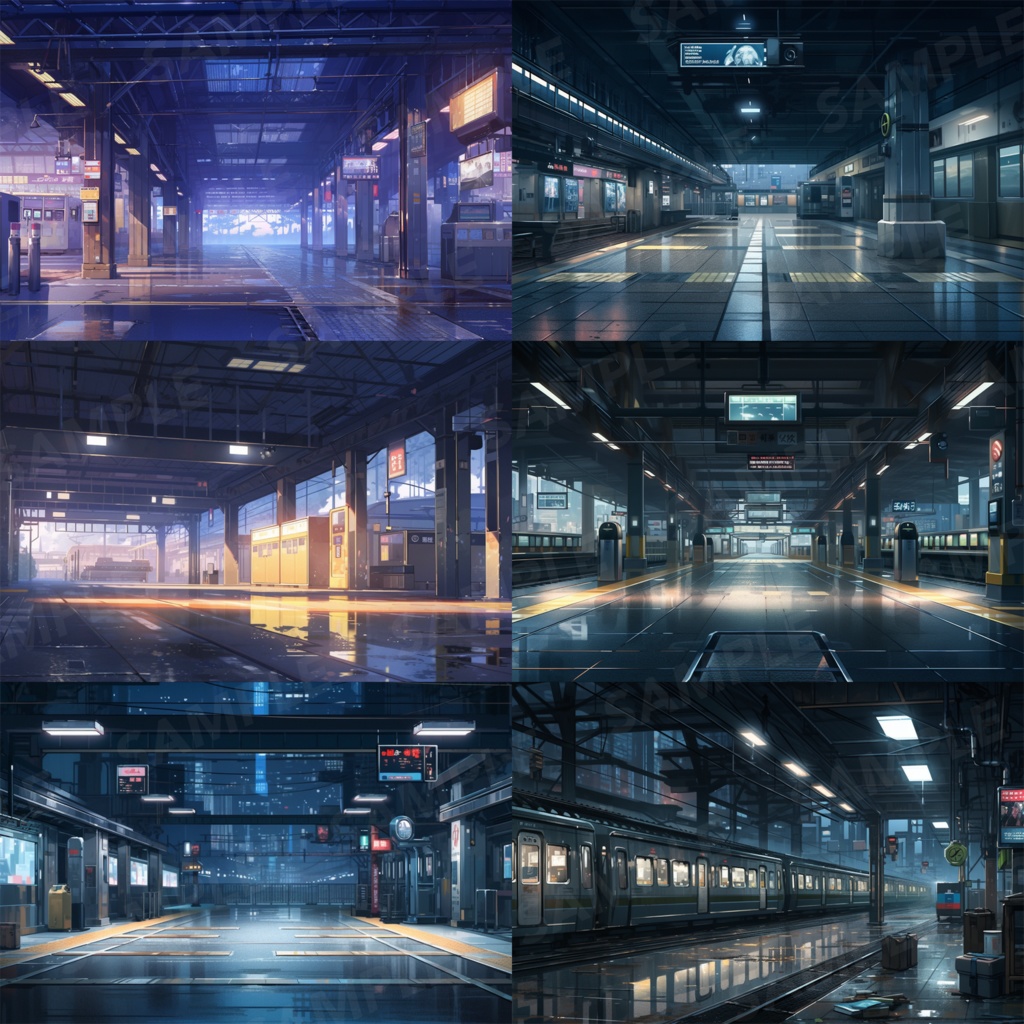【背景素材】駅 駅構内 電車 線路 地下鉄 鉄道 ホーム 新幹線乗り場 通路 時刻表 電光掲示板 近未来 SF風 世界観 30枚【画集】【コンセプトアート】