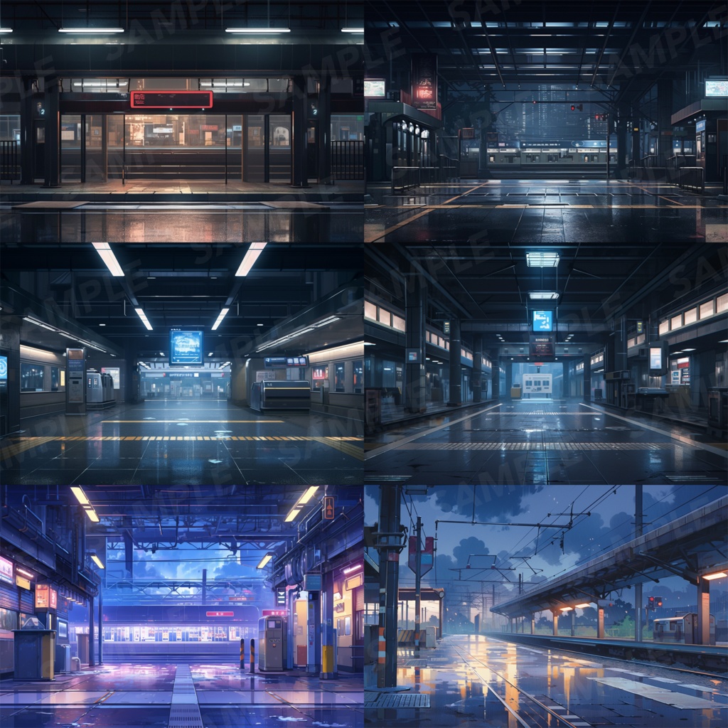 【背景素材】駅 駅構内 電車 線路 地下鉄 鉄道 ホーム 新幹線乗り場 通路 時刻表 電光掲示板 近未来 SF風 世界観 30枚【画集】【コンセプトアート】