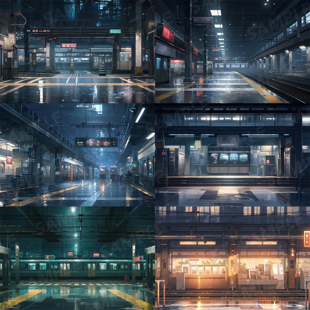 【背景素材】駅 駅構内 電車 線路 地下鉄 鉄道 ホーム 新幹線乗り場 通路 時刻表 電光掲示板 近未来 SF風 世界観 30枚【画集】【コンセプトアート】