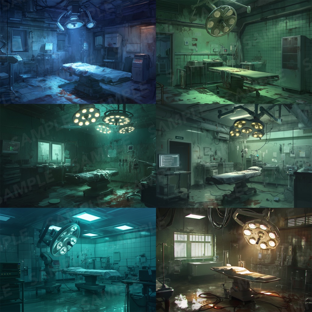 【背景素材】病院 病室 手術室 実験室 研究室 バイオ施設 廃病院 廃墟 医療機器 オペ室 手術台 ホラー SF ディストピア 背景 世界観 30枚【画集】【コンセプトアート】