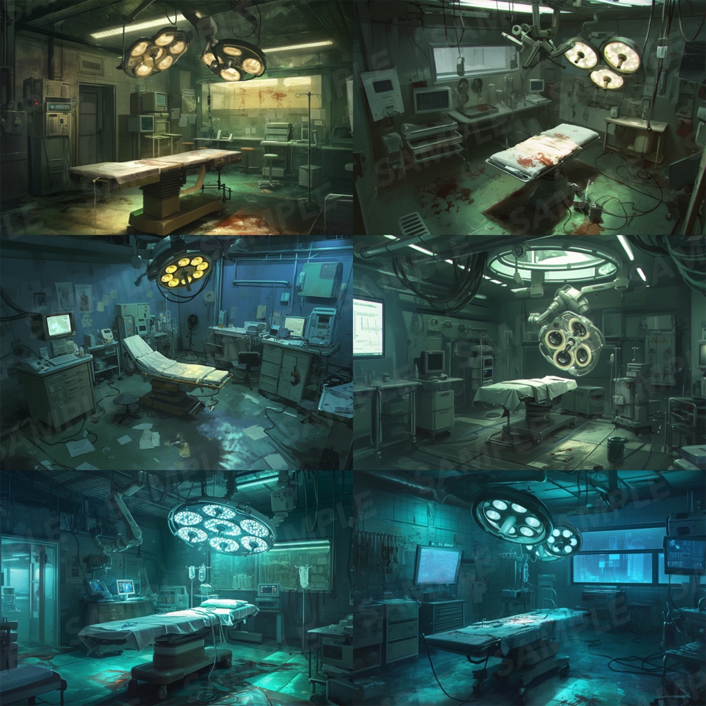 【背景素材】病院 病室 手術室 実験室 研究室 バイオ施設 廃病院 廃墟 医療機器 オペ室 手術台 ホラー SF ディストピア 背景 世界観 30枚【画集】【コンセプトアート】