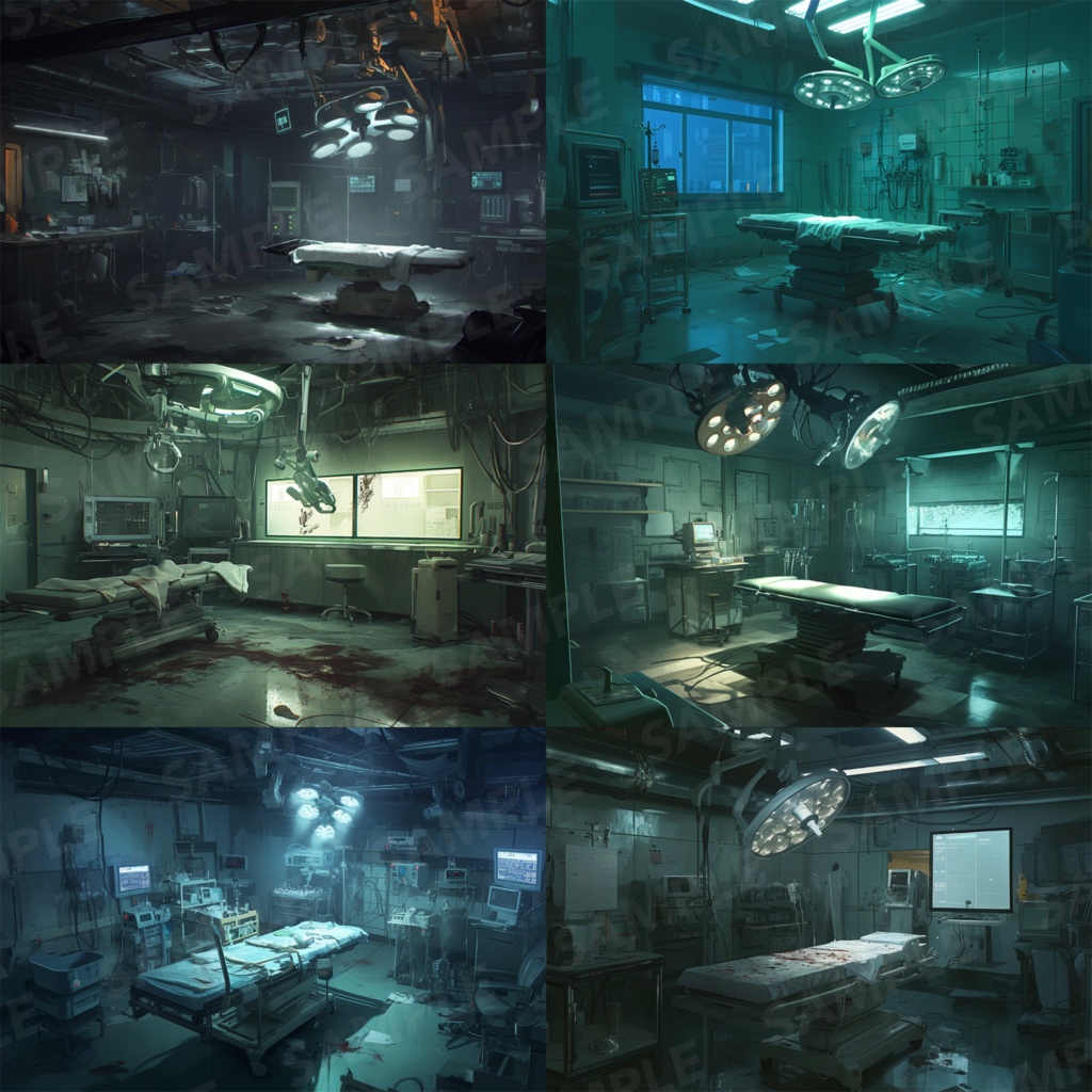 【背景素材】病院 病室 手術室 実験室 研究室 バイオ施設 廃病院 廃墟 医療機器 オペ室 手術台 ホラー SF ディストピア 背景 世界観 30枚【画集】【コンセプトアート】