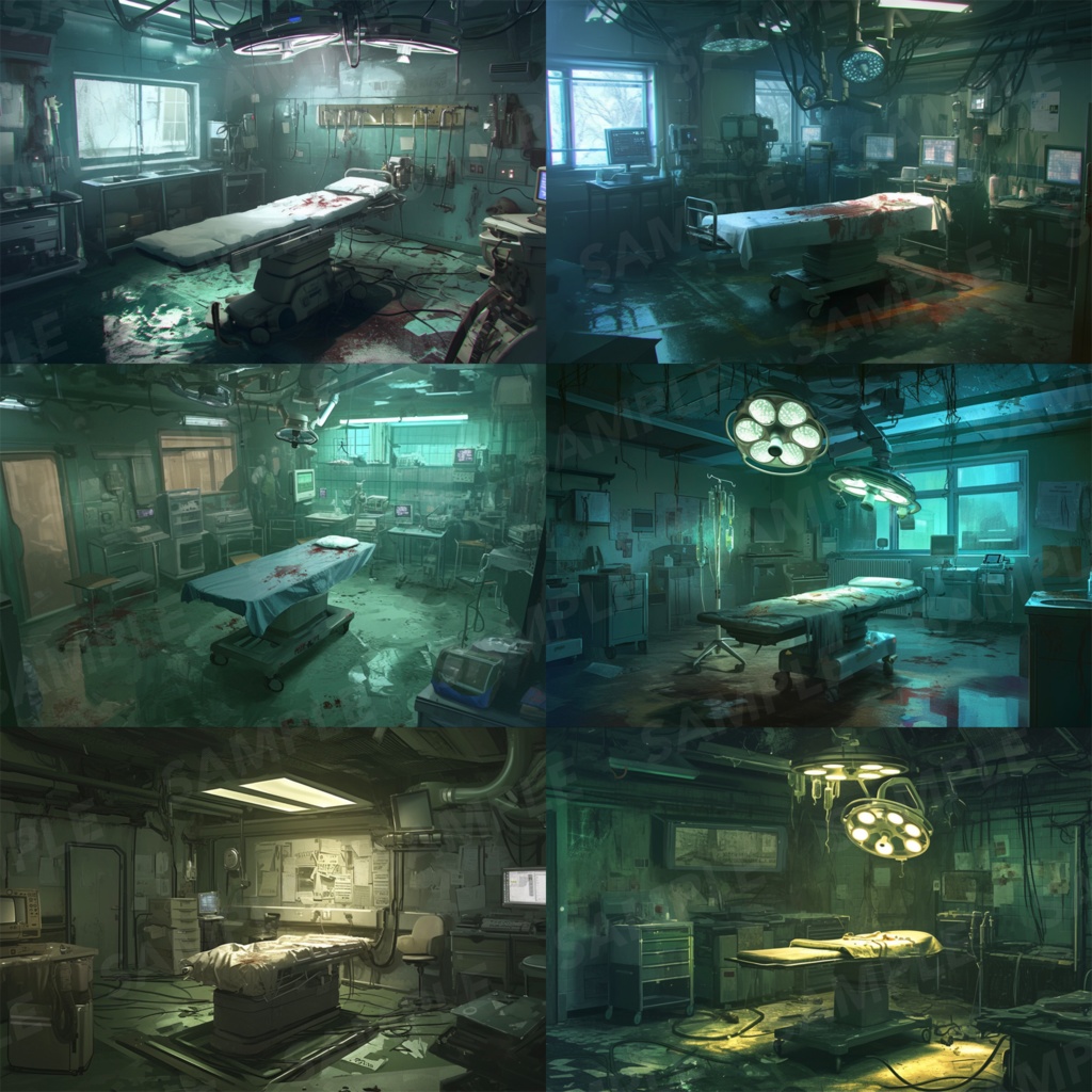 【背景素材】病院 病室 手術室 実験室 研究室 バイオ施設 廃病院 廃墟 医療機器 オペ室 手術台 ホラー SF ディストピア 背景 世界観 30枚【画集】【コンセプトアート】