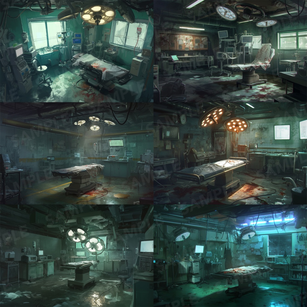 【背景素材】病院 病室 手術室 実験室 研究室 バイオ施設 廃病院 廃墟 医療機器 オペ室 手術台 ホラー SF ディストピア 背景 世界観 30枚【画集】【コンセプトアート】