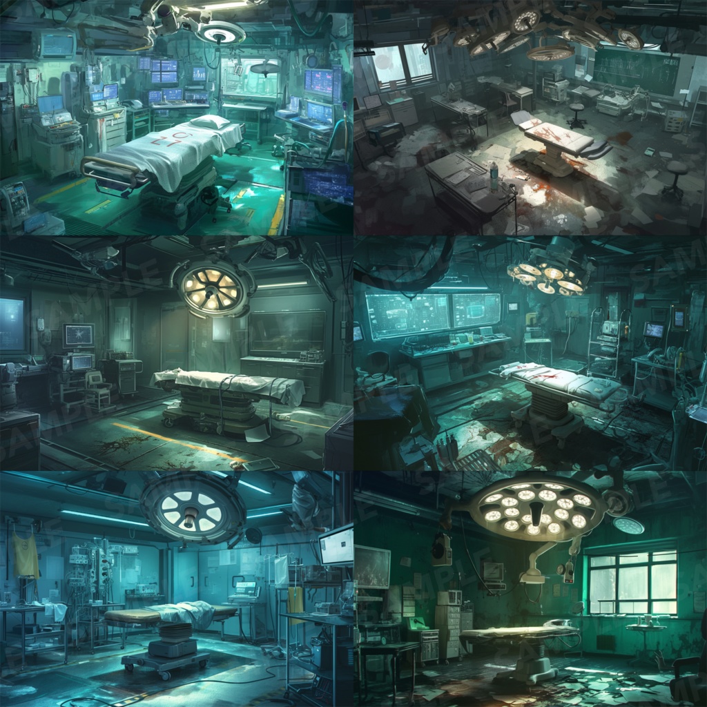 【背景素材】病院 病室 手術室 実験室 研究室 バイオ施設 廃病院 廃墟 医療機器 オペ室 手術台 ホラー SF ディストピア 背景 世界観 30枚【画集】【コンセプトアート】