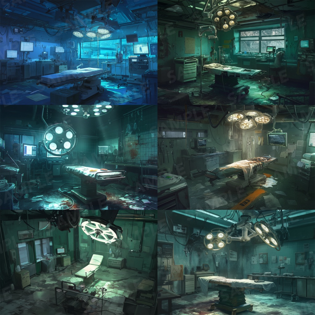 【背景素材】病院 病室 手術室 実験室 研究室 バイオ施設 廃病院 廃墟 医療機器 オペ室 手術台 ホラー SF ディストピア 背景 世界観 30枚【画集】【コンセプトアート】