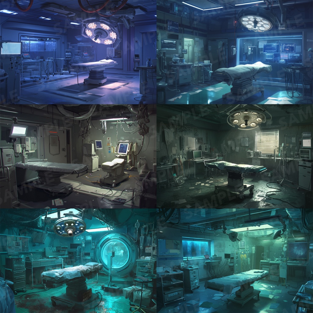 【背景素材】病院 病室 手術室 実験室 研究室 バイオ施設 廃病院 廃墟 医療機器 オペ室 手術台 ホラー SF ディストピア 背景 世界観 30枚【画集】【コンセプトアート】