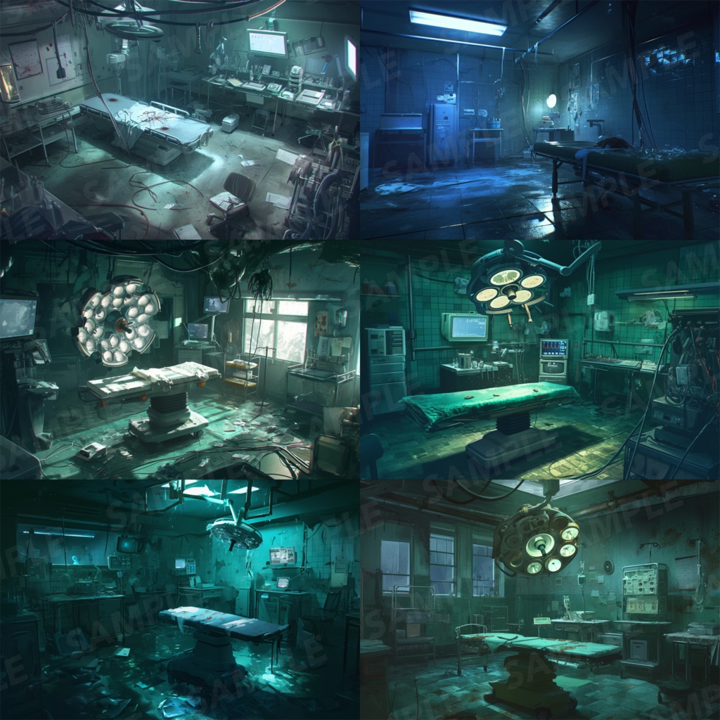 【背景素材】病院 病室 手術室 実験室 研究室 バイオ施設 廃病院 廃墟 医療機器 オペ室 手術台 ホラー SF ディストピア 背景 世界観 30枚【画集】【コンセプトアート】