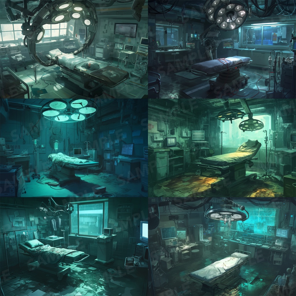 【背景素材】病院 病室 手術室 実験室 研究室 バイオ施設 廃病院 廃墟 医療機器 オペ室 手術台 ホラー SF ディストピア 背景 世界観 30枚【画集】【コンセプトアート】