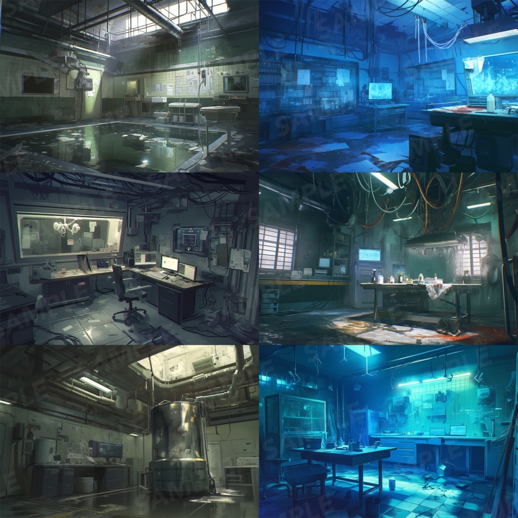 【背景素材】研究室 ラボ 手術室 実験室 病院 バイオ施設 廃病院 廃墟 医療機器 オペ室 ホラー SF ディストピア 背景 世界観 30枚【画集】【コンセプトアート】