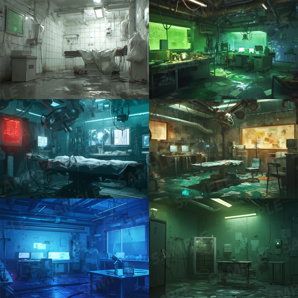 【背景素材】研究室 ラボ 手術室 実験室 病院 バイオ施設 廃病院 廃墟 医療機器 オペ室 ホラー SF ディストピア 背景 世界観 30枚【画集】【コンセプトアート】